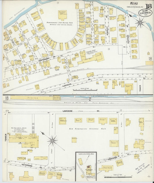 Sanborn Fire Insurance Map from Laconia, Belknap County, New Hampshire (1902), Sheet #0018 - Historic Sanborn Fire Insurance Map Print, vintage old map wall art, antique decor, genealogy gift, New Hampshire New Hampshire map