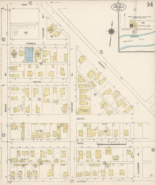 Sanborn Fire Insurance Map from Chehalis, Lewis County, Washington (1912), Sheet #0014 - Historic Sanborn Fire Insurance Map Print, vintage old map wall art, antique decor, genealogy gift, Washington Washington map