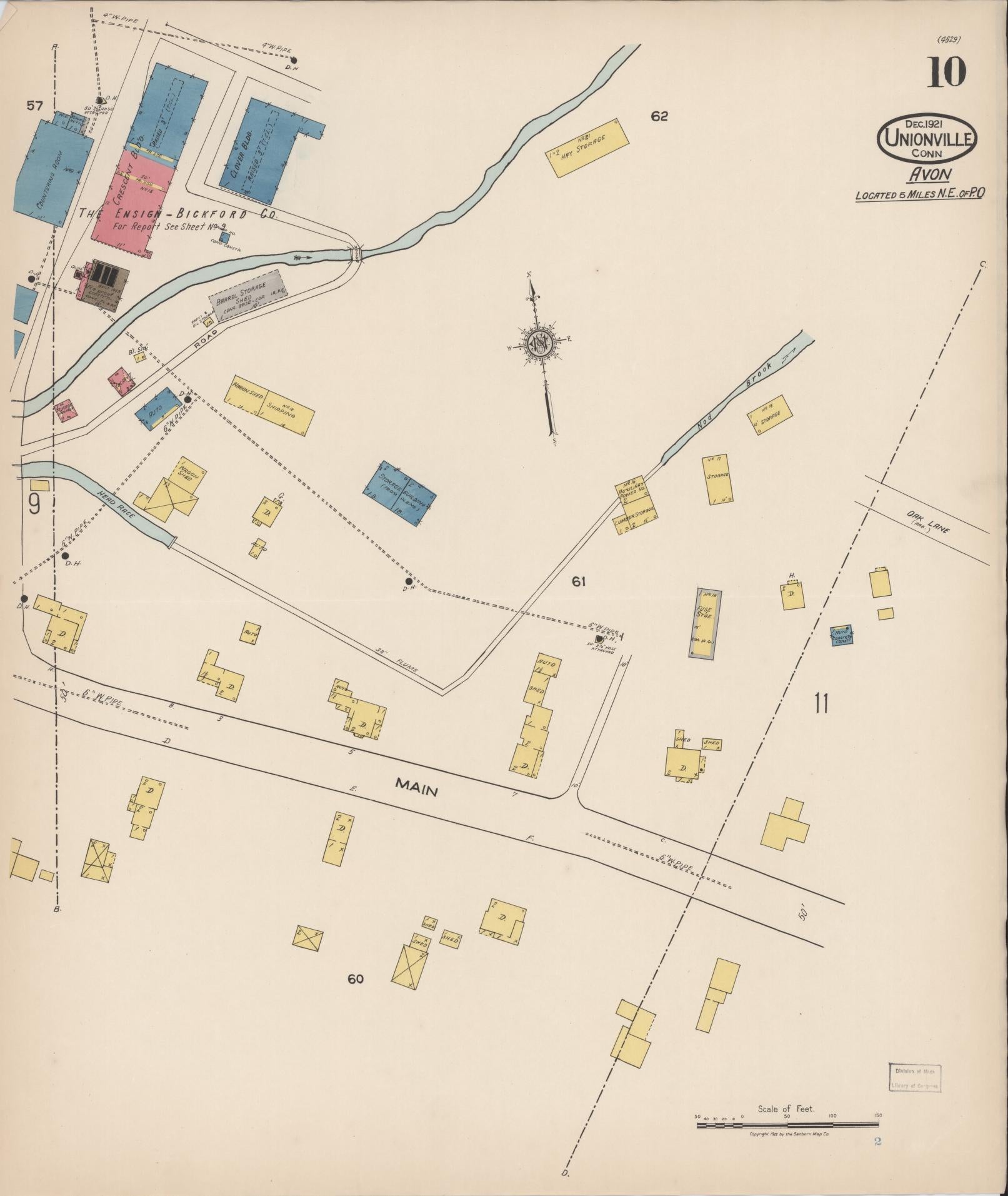Sanborn Fire Insurance Map from Unionville, Hartford County, Connecticut (1921), Sheet #0010 - Historic Sanborn Fire Insurance Map Print, vintage old map wall art, antique decor, genealogy gift, Connecticut Connecticut map
