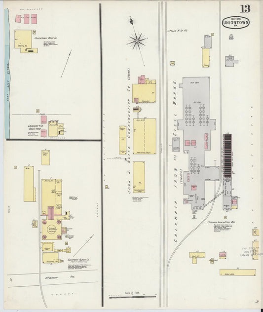 Sanborn Fire Insurance Map from Uniontown, Fayette County, Pennsylvania (1896), Sheet #0013 - Historic Sanborn Fire Insurance Map Print, vintage old map wall art, antique decor, genealogy gift, Pennsylvania Pennsylvania map