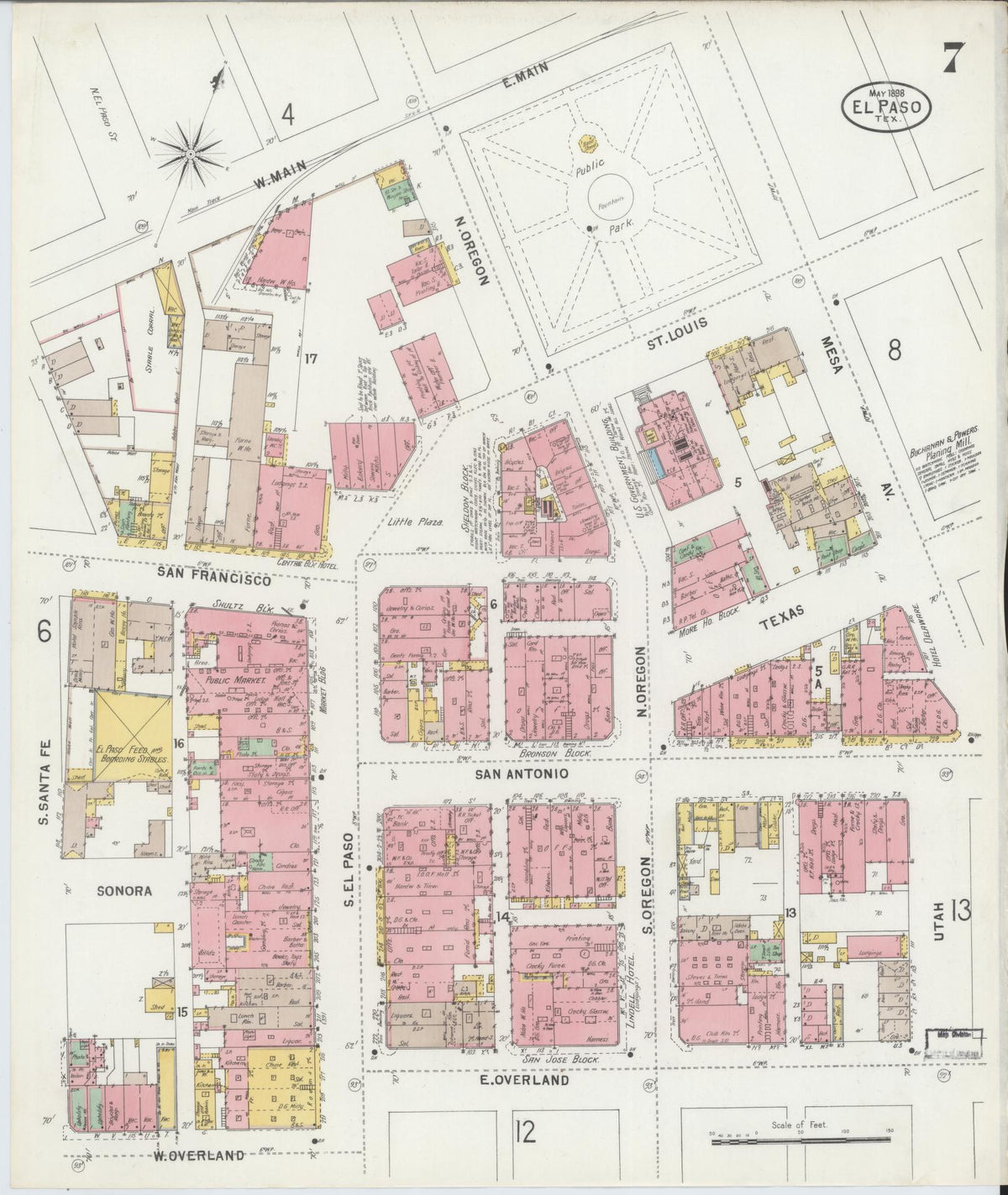 Sanborn Fire Insurance Map from El Paso, El Paso County, Texas (1898), Sheet #0007 - Complete Map Set gallery image, historic Sanborn map, vintage wall art, Texas Texas