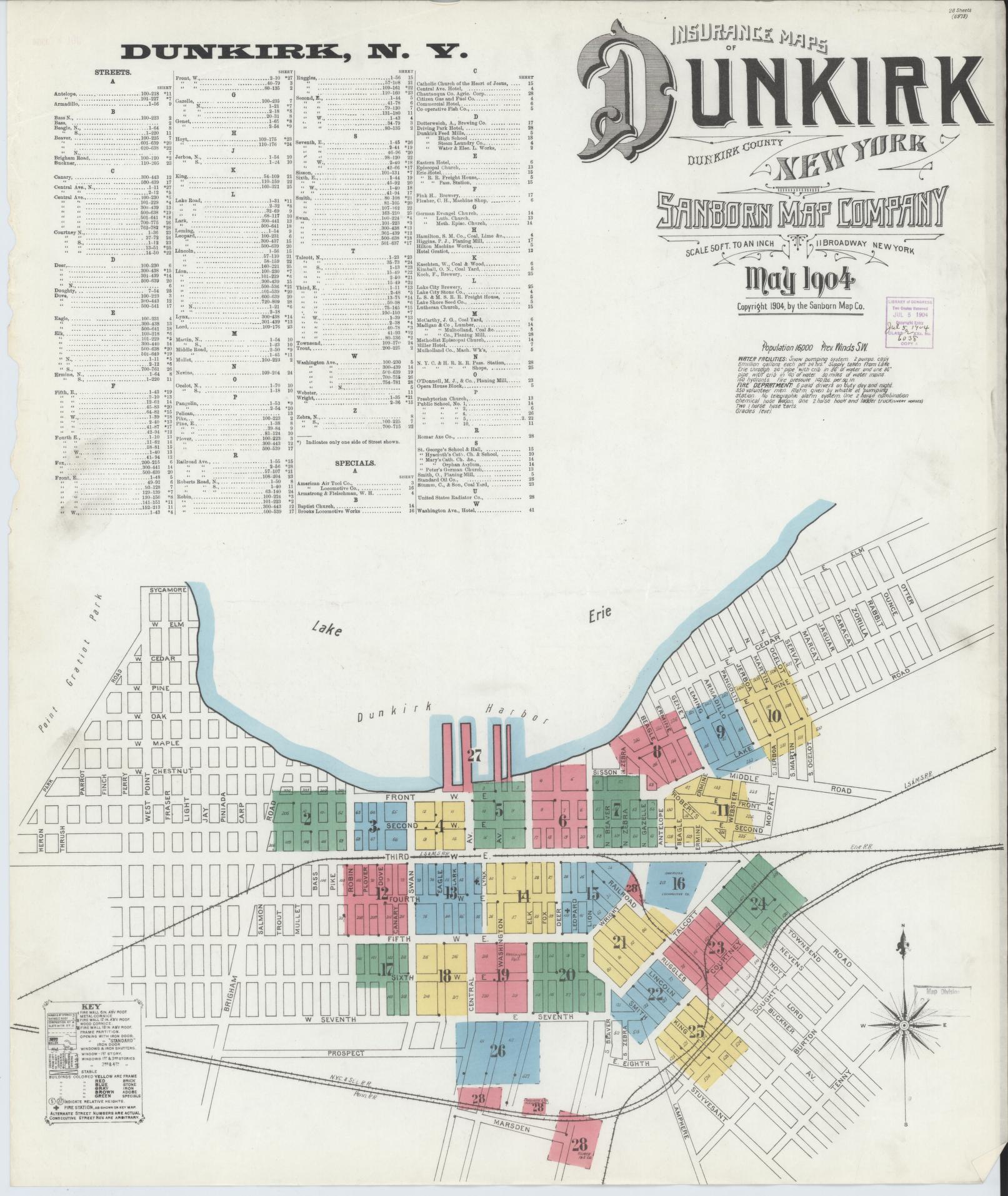 Sanborn Fire Insurance Map from Dunkirk, Chautauqua County, New York. (1904) – Historic Sanborn Fire Insurance Map Print