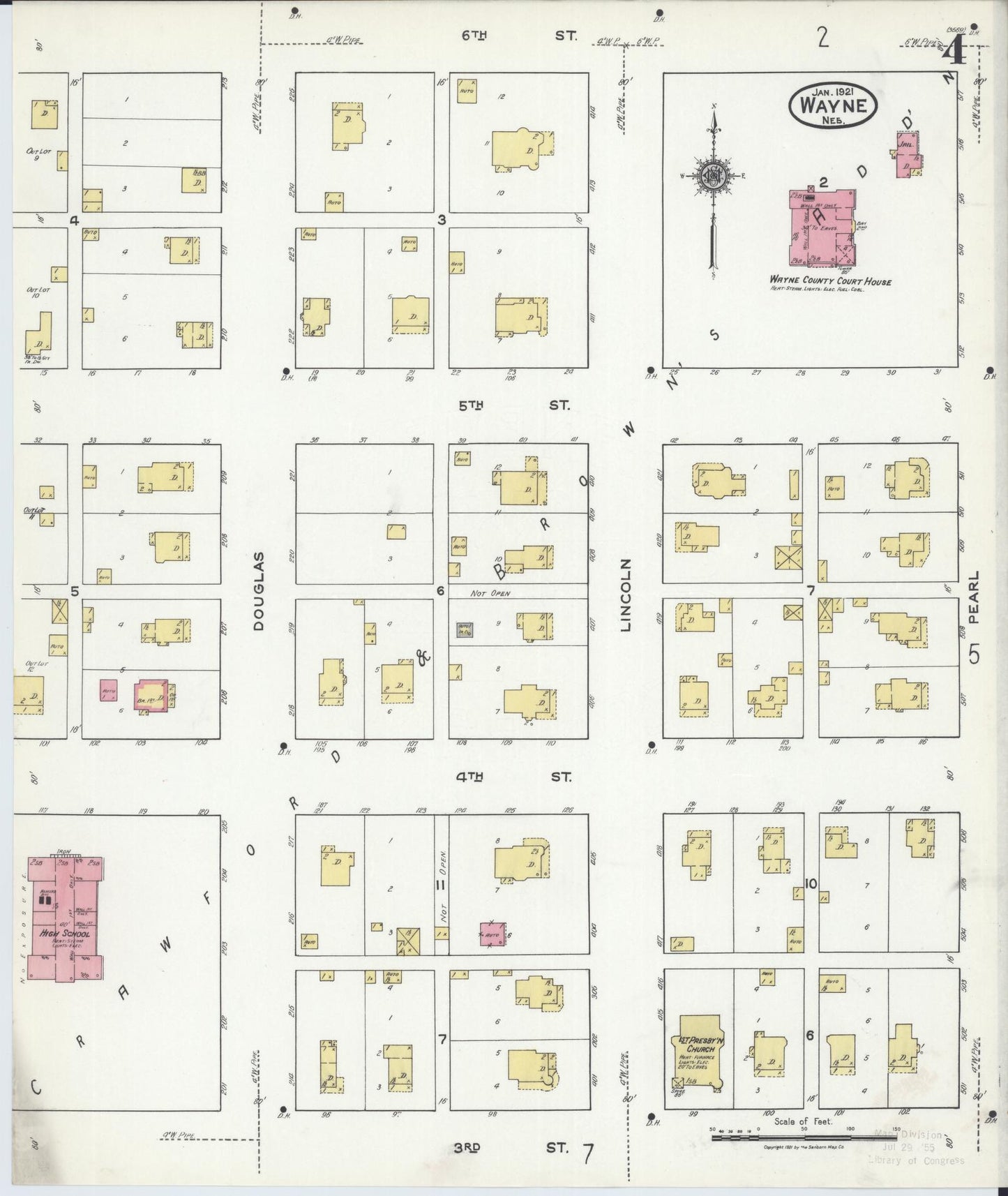Sanborn Fire Insurance Map from Wayne, Wayne County, Nebraska (1921), Sheet #0004 - Complete Map Set gallery image, historic Sanborn map, vintage wall art, Nebraska Nebraska