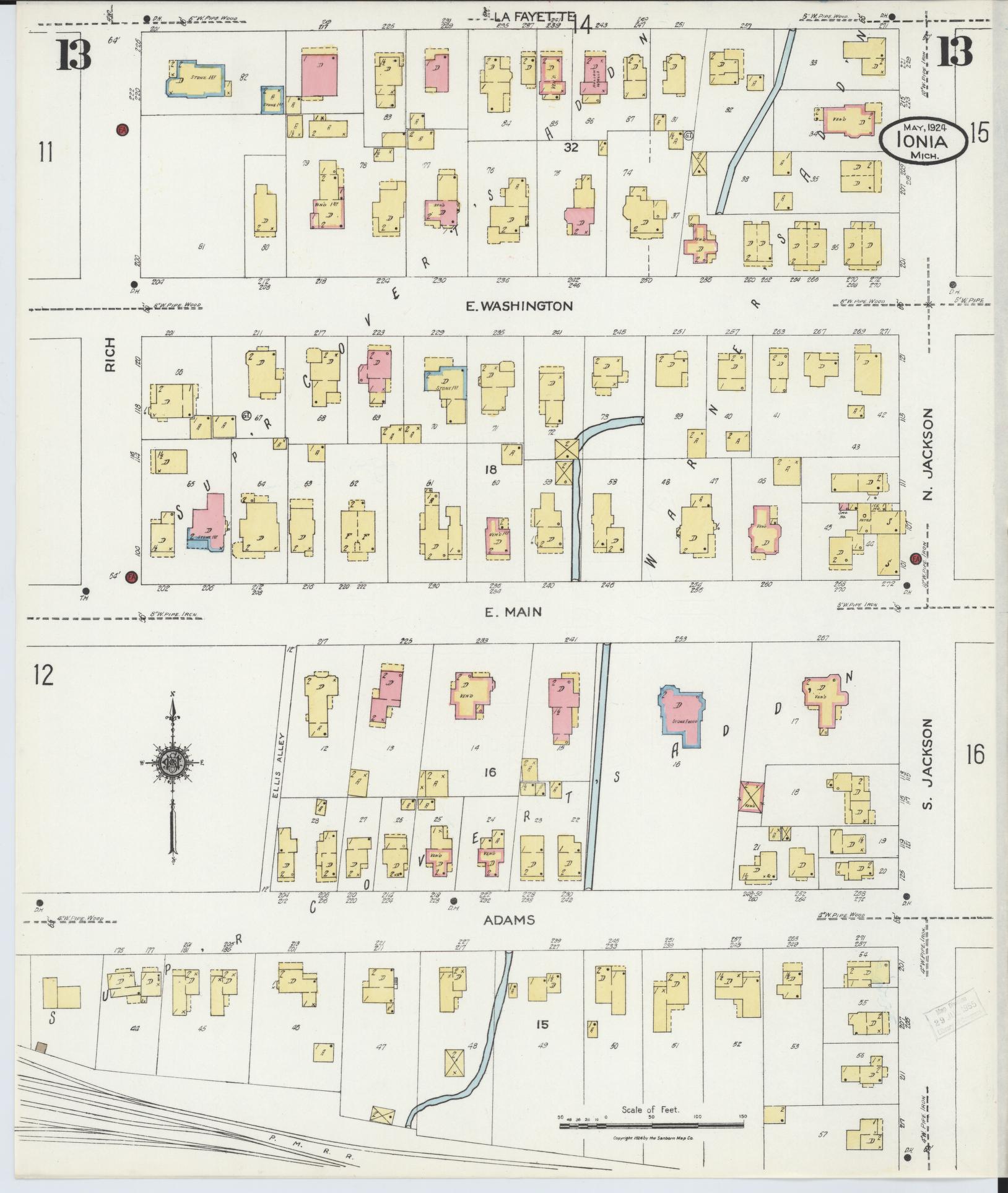 Sanborn Fire Insurance Map from Ionia, Ionia County, Michigan (1924), Sheet #0013 - Complete Map Set gallery image, historic Sanborn map, vintage wall art, Michigan Michigan