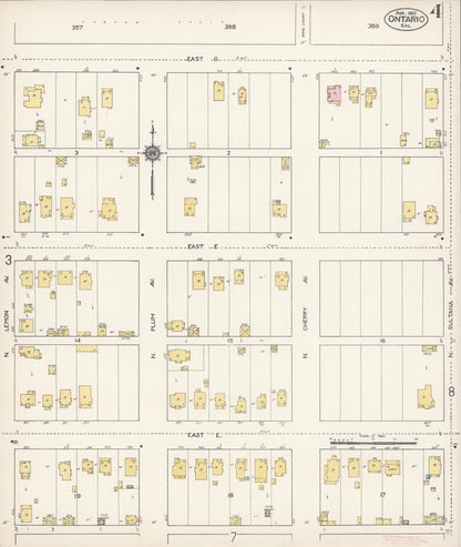 Sanborn Fire Insurance Map from Ontario, San Bernardino County, California (1912), Sheet #0004 - Historic Sanborn Fire Insurance Map Print, vintage old map wall art, antique decor, genealogy gift, California California map