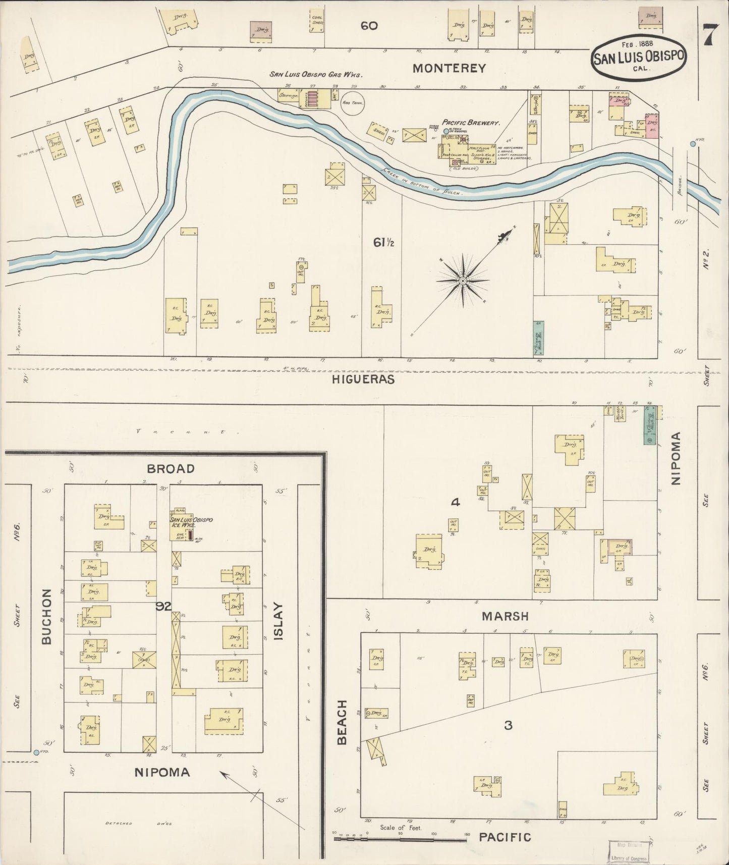 Sanborn Fire Insurance Map from San Luis Obispo, San Luis Obispo County, California (1888), Sheet #0007 - Complete Map Set gallery image, historic Sanborn map, vintage wall art, California California