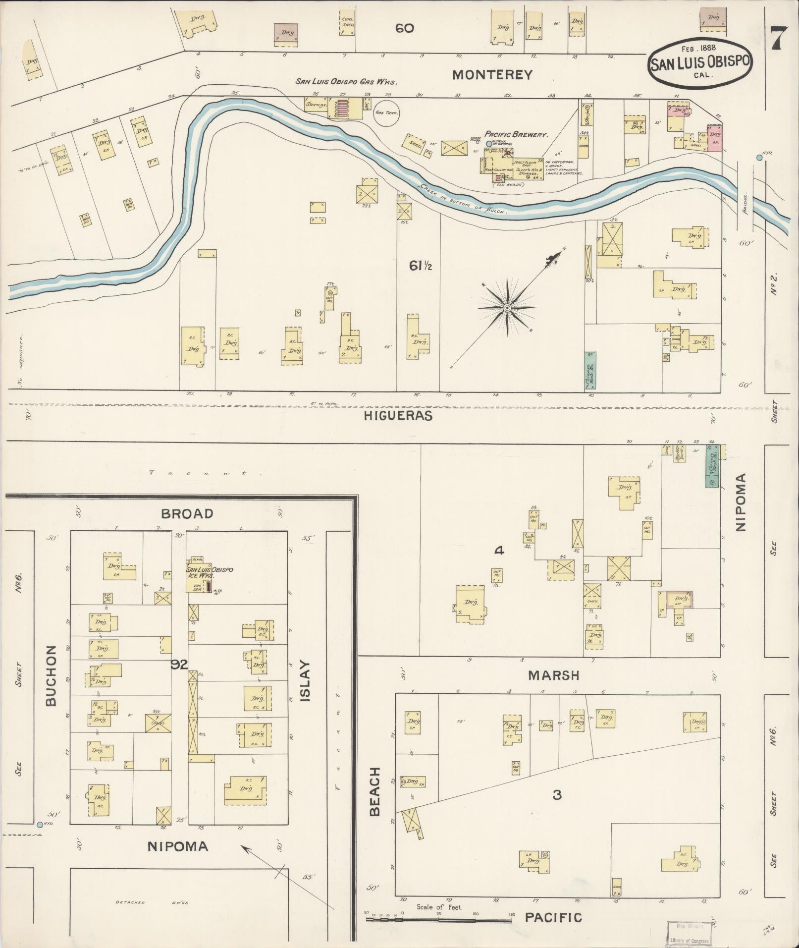Sanborn Fire Insurance Map from San Luis Obispo, San Luis Obispo County, California (1888), Sheet #0007 - Complete Map Set gallery image, historic Sanborn map, vintage wall art, California California