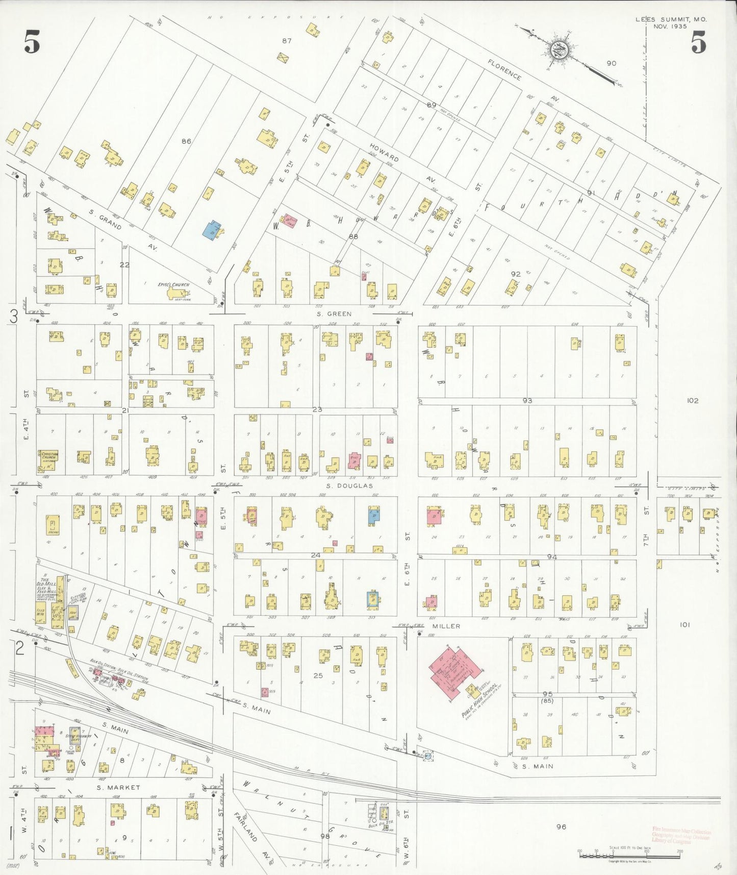 Sanborn Fire Insurance Map from Lee's Summit, Jackson County, Missouri (1935), Sheet #0005 - Complete Map Set gallery image, historic Sanborn map, vintage wall art, Missouri Missouri