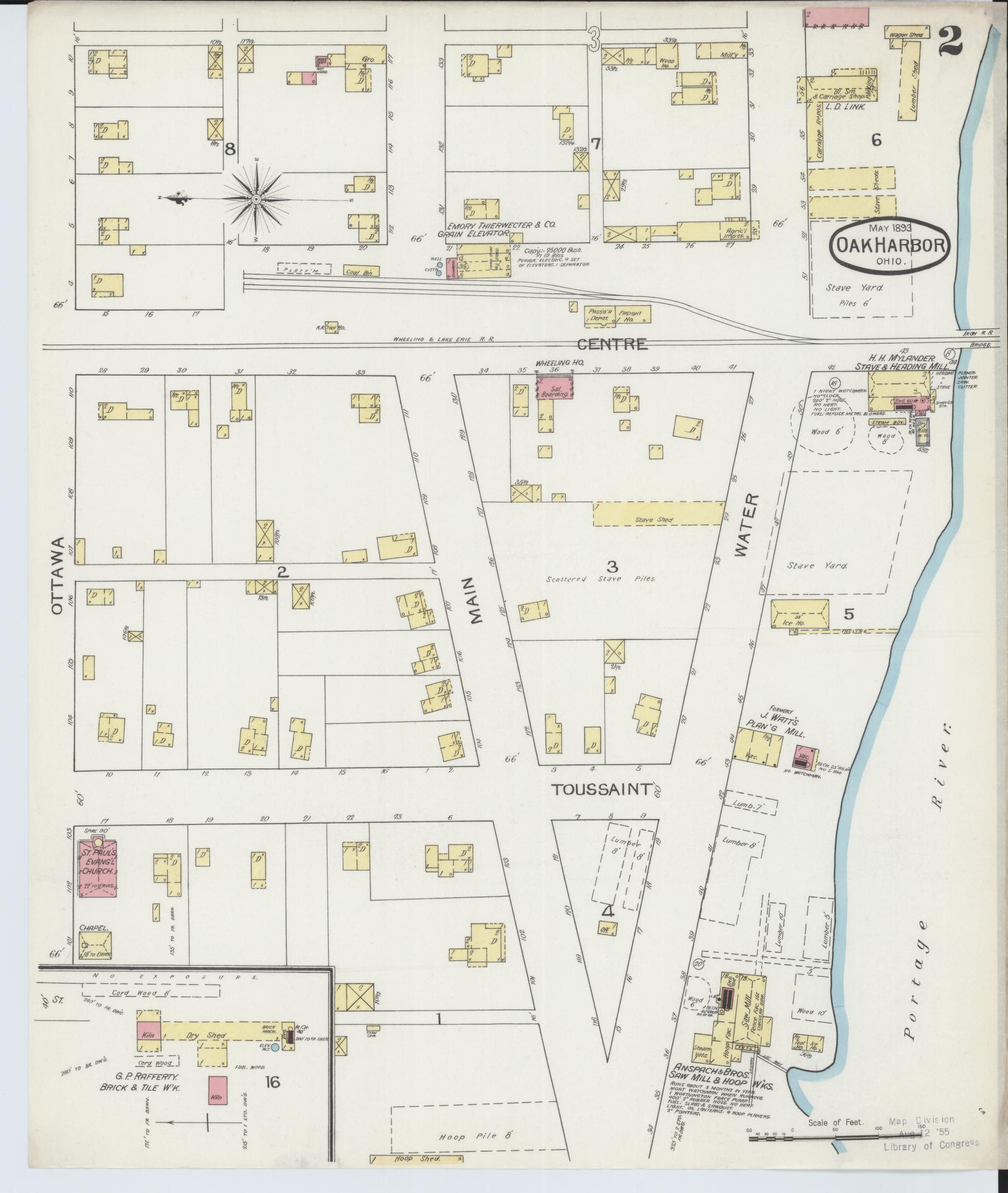 Sanborn Fire Insurance Map from Oak Harbor, Ottawa County, Ohio (1893), Sheet #0002 - Historic Sanborn Fire Insurance Map Print, vintage old map wall art, antique decor, genealogy gift, Ohio Ohio map