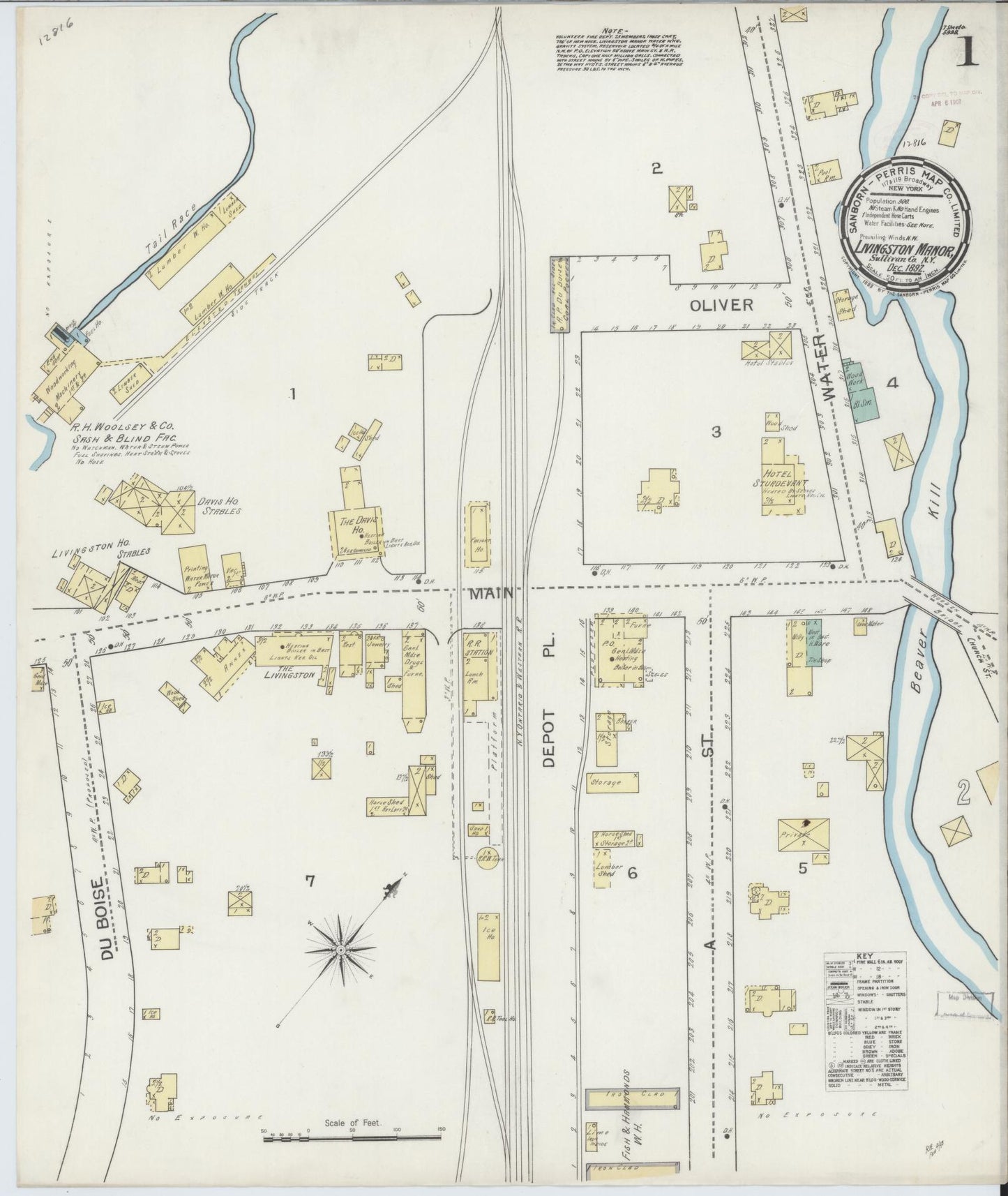 Sanborn Fire Insurance Map from Livingston Manor, Sullivan County, New York. (1892) – Historic Sanborn Fire Insurance Map Print