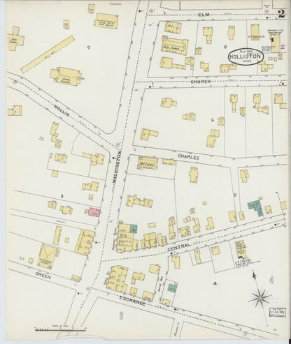 Sanborn Fire Insurance Map from Holliston, Middlesex County, Massachusetts (1894), Sheet #0002 - Complete Map Set gallery image, historic Sanborn map, vintage wall art, Massachusetts Massachusetts
