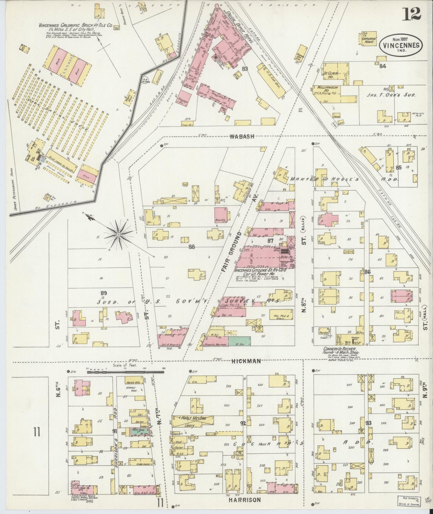 Sanborn Fire Insurance Map from Vincennes, Knox County, Indiana (1897), Sheet #0012 - Complete Map Set gallery image, historic Sanborn map, vintage wall art, Indiana Indiana