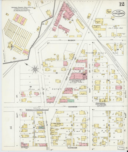 Sanborn Fire Insurance Map from Vincennes, Knox County, Indiana (1897), Sheet #0012 - Complete Map Set gallery image, historic Sanborn map, vintage wall art, Indiana Indiana