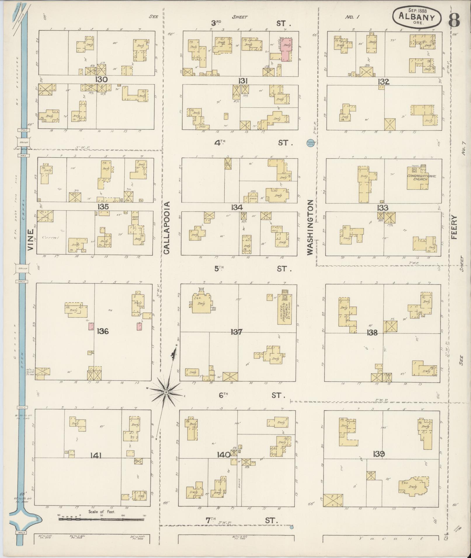 Sanborn Fire Insurance Map from Albany, Linn County, Oregon (1888), Sheet #0008 - Historic Sanborn Fire Insurance Map Print, vintage old map wall art, antique decor, genealogy gift, Oregon Oregon map