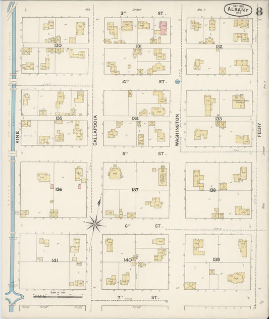 Sanborn Fire Insurance Map from Albany, Linn County, Oregon (1888), Sheet #0008 - Historic Sanborn Fire Insurance Map Print, vintage old map wall art, antique decor, genealogy gift, Oregon Oregon map