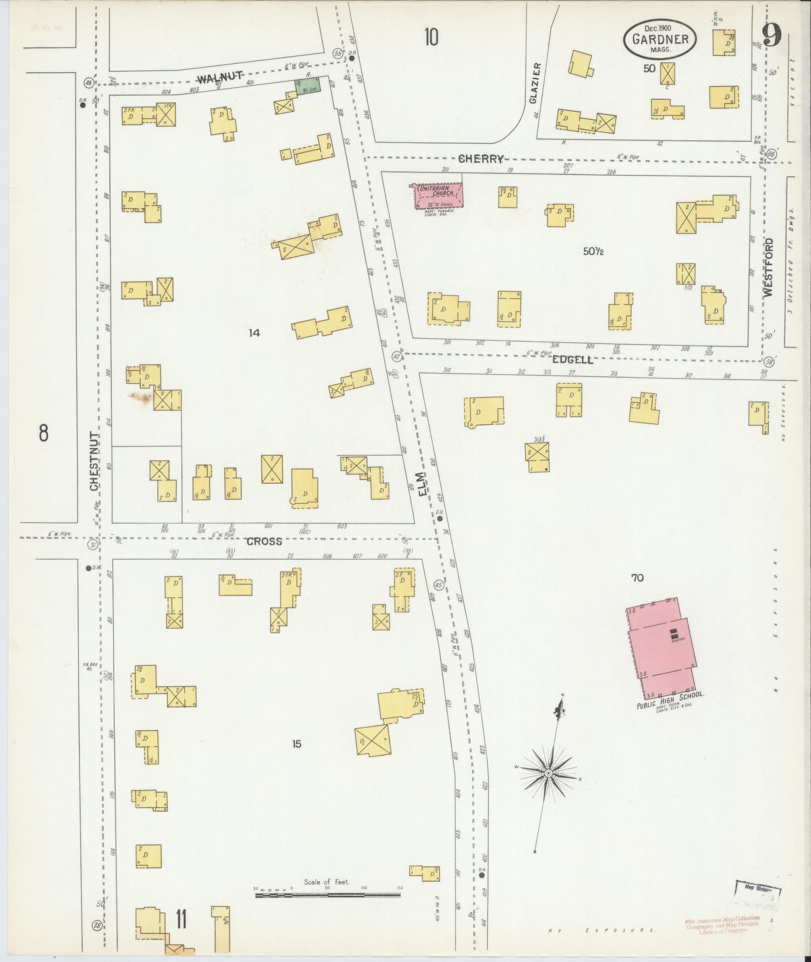 Sanborn Fire Insurance Map from Gardner, Worcester County, Massachusetts (1900), Sheet #0009 - Historic Sanborn Fire Insurance Map Print, vintage old map wall art, antique decor, genealogy gift, Massachusetts Massachusetts map