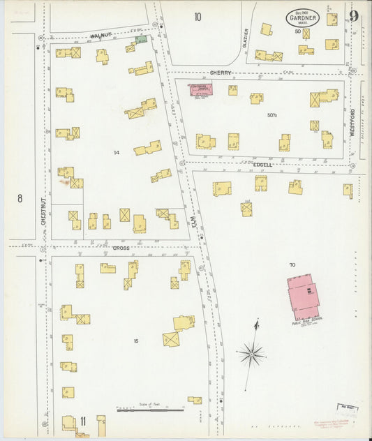 Sanborn Fire Insurance Map from Gardner, Worcester County, Massachusetts (1900), Sheet #0009 - Historic Sanborn Fire Insurance Map Print, vintage old map wall art, antique decor, genealogy gift, Massachusetts Massachusetts map