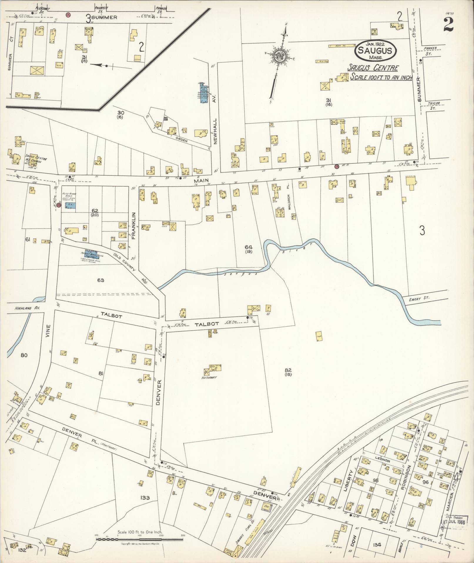 Sanborn Fire Insurance Map from Saugus, Essex County, Massachusetts (1922), Sheet #0002 - Historic Sanborn Fire Insurance Map Print, vintage old map wall art, antique decor, genealogy gift, Massachusetts Massachusetts map