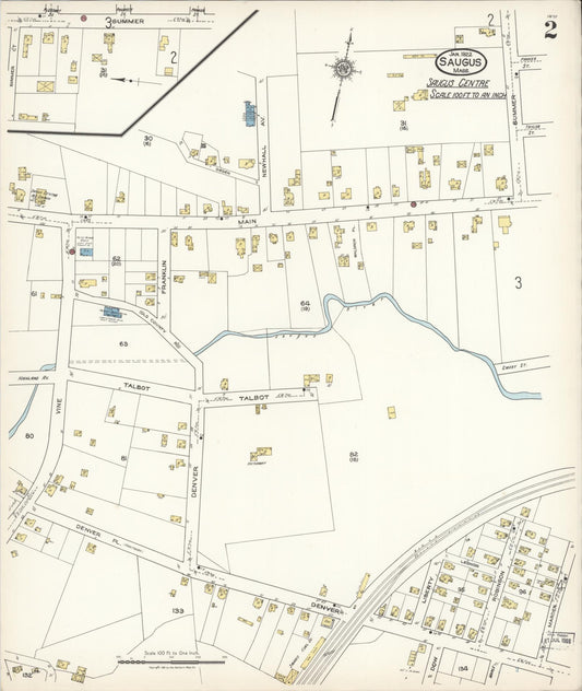 Sanborn Fire Insurance Map from Saugus, Essex County, Massachusetts (1922), Sheet #0002 - Historic Sanborn Fire Insurance Map Print, vintage old map wall art, antique decor, genealogy gift, Massachusetts Massachusetts map