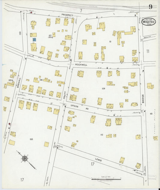 Sanborn Fire Insurance Map from Winsted, Litchfield County, Connecticut (1919), Sheet #0009 - Historic Sanborn Fire Insurance Map Print, vintage old map wall art, antique decor, genealogy gift, Connecticut Connecticut map