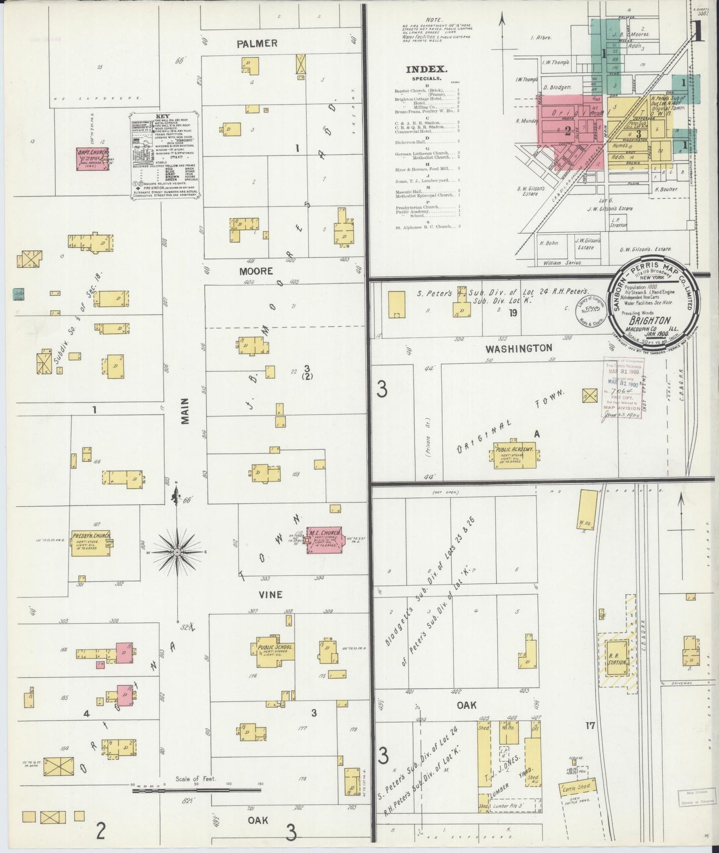 Sanborn Fire Insurance Map from Brighton, Macoupin County, Illinois (1900), Sheet #0001 - Complete Map Set gallery image, historic Sanborn map, vintage wall art, Illinois Illinois