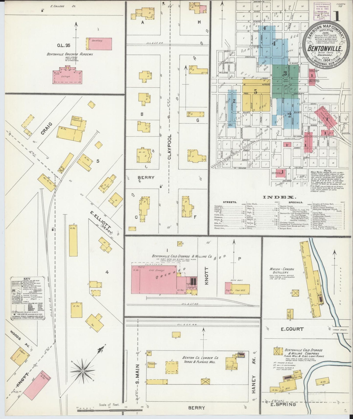 Sanborn Fire Insurance Map from Bentonville, Benton County, Arkansas. (1904) – Historic Sanborn Fire Insurance Map Print