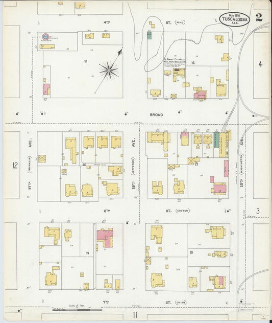 Sanborn Fire Insurance Map from Tuscaloosa, Tuscaloosa County, Alabama (1905), Sheet #0002 - Historic Sanborn Fire Insurance Map Print, vintage old map wall art, antique decor, genealogy gift, Alabama Alabama map