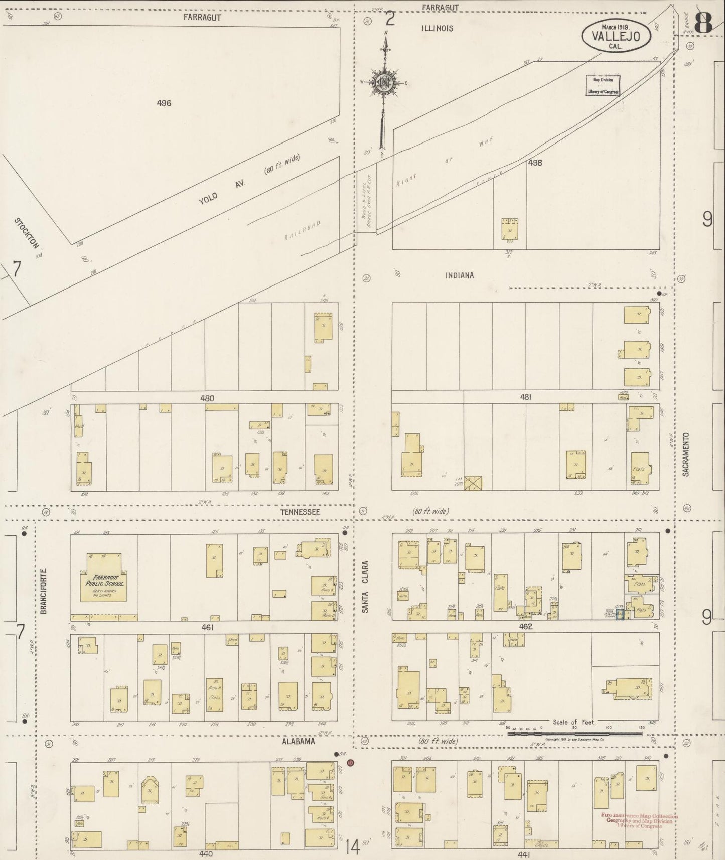 Sanborn Fire Insurance Map from Vallejo, Solano County, California (1919), Sheet #0008 - Complete Map Set gallery image, historic Sanborn map, vintage wall art, California California