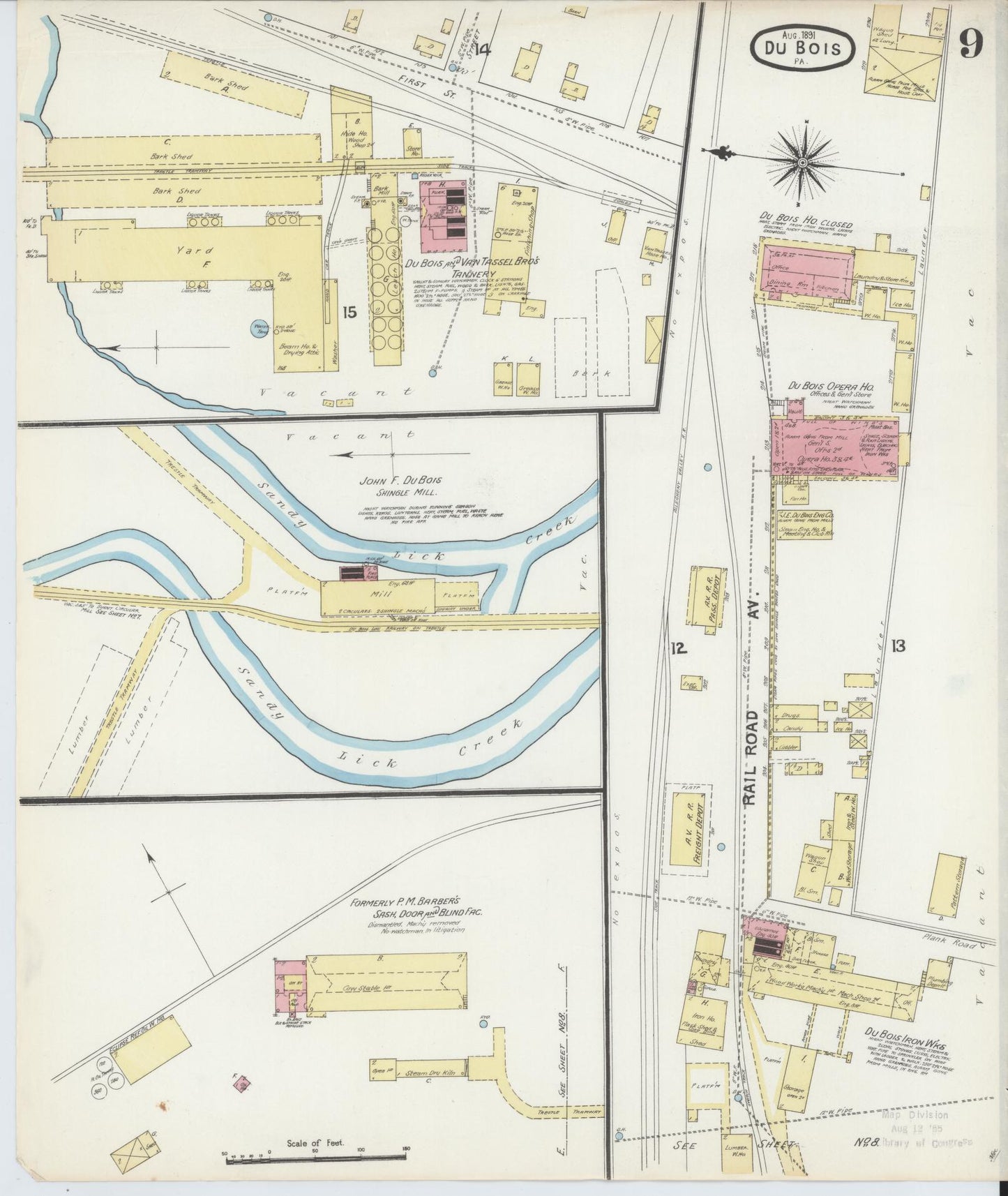 Sanborn Fire Insurance Map from Du Bois, Clearfield County, Pennsylvania (1891), Sheet #0009 - Historic Sanborn Fire Insurance Map Print, vintage old map wall art, antique decor, genealogy gift, Pennsylvania Pennsylvania map