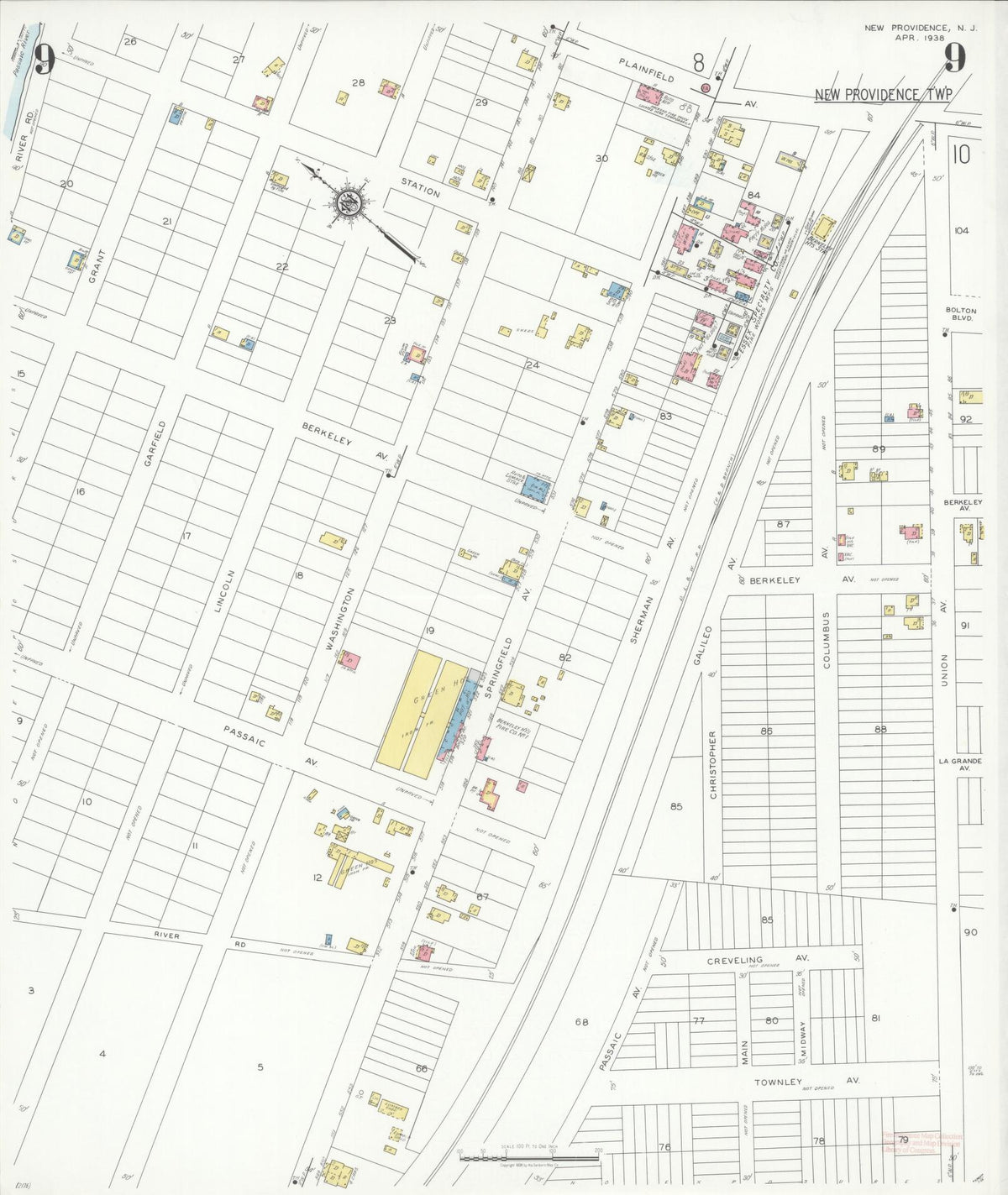 Sanborn Fire Insurance Map from New Providence, Union County, New Jersey (1938), Sheet #0009 - Complete Map Set gallery image, historic Sanborn map, vintage wall art, New Jersey New Jersey