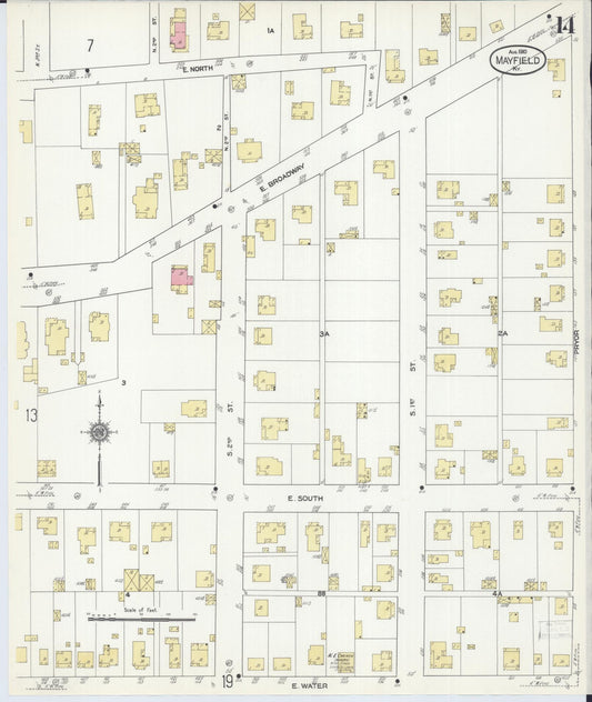 Sanborn Fire Insurance Map from Mayfield, Graves County, Kentucky (1910), Sheet #0014 - Historic Sanborn Fire Insurance Map Print, vintage old map wall art, antique decor, genealogy gift, Kentucky Kentucky map