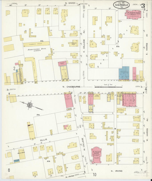 Sanborn Fire Insurance Map from San Angelo, Tom Green County, Texas (1913), Sheet #0003 - Historic Sanborn Fire Insurance Map Print, vintage old map wall art, antique decor, genealogy gift, Texas Texas map