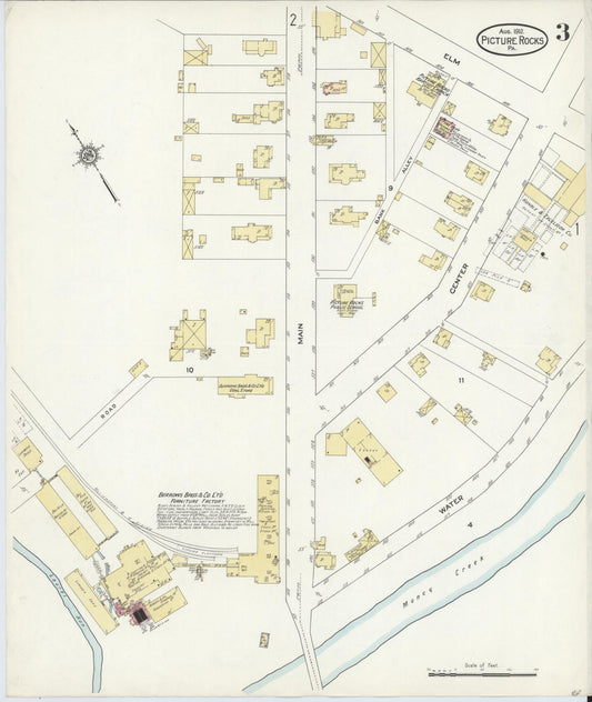 Sanborn Fire Insurance Map from Picture Rocks, Lycoming County, Pennsylvania (1912), Sheet #0003 - Historic Sanborn Fire Insurance Map Print, vintage old map wall art, antique decor, genealogy gift, Pennsylvania Pennsylvania map