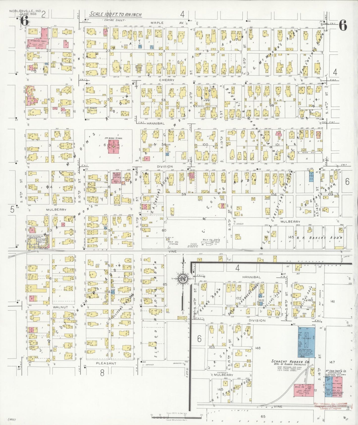 Sanborn Fire Insurance Map from Noblesville, Hamilton County, Indiana (1933), Sheet #0006 - Complete Map Set gallery image, historic Sanborn map, vintage wall art, Indiana Indiana