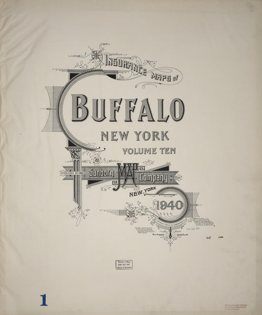 Sanborn Fire Insurance Map from Buffalo, Erie County, New York (1940), Sheet #0001 - Historic Sanborn Fire Insurance Map Print, vintage old map wall art, antique decor, genealogy gift, New York New York map