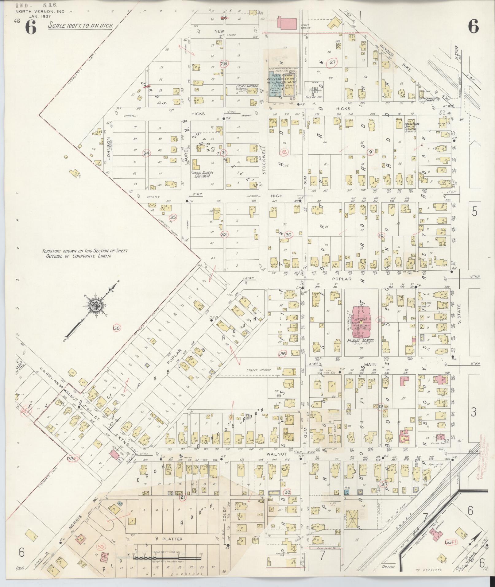 Sanborn Fire Insurance Map from North Vernon, Jennings County, Indiana (1943), Sheet #0006 - Complete Map Set gallery image, historic Sanborn map, vintage wall art, Indiana Indiana