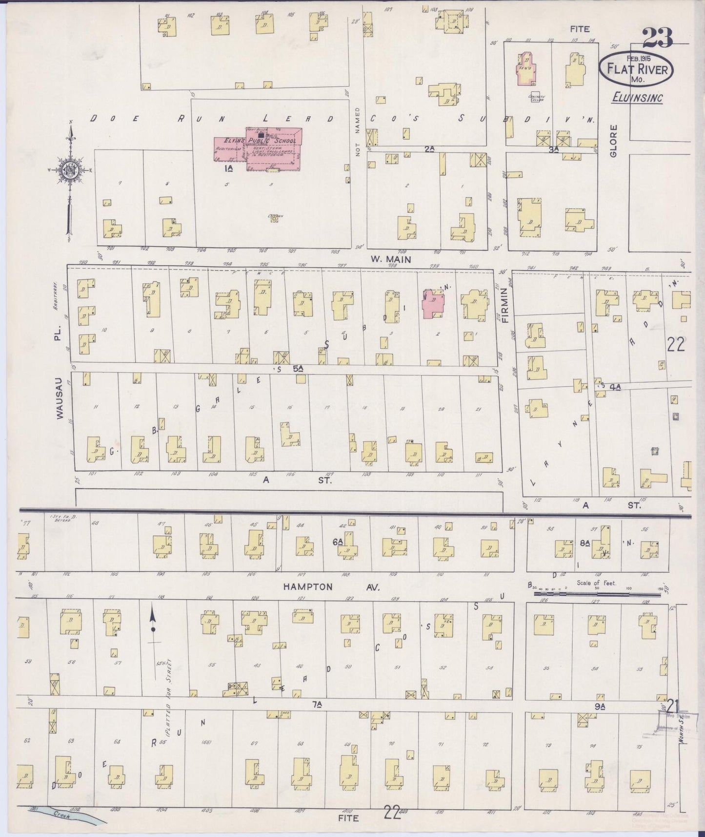 Sanborn Fire Insurance Map from Flat River, Saint Francois County, Missouri (1915), Sheet #0023 - Historic Sanborn Fire Insurance Map Print, vintage old map wall art, antique decor, genealogy gift, Missouri Missouri map