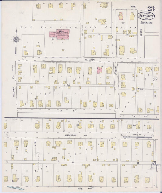 Sanborn Fire Insurance Map from Flat River, Saint Francois County, Missouri (1915), Sheet #0023 - Historic Sanborn Fire Insurance Map Print, vintage old map wall art, antique decor, genealogy gift, Missouri Missouri map