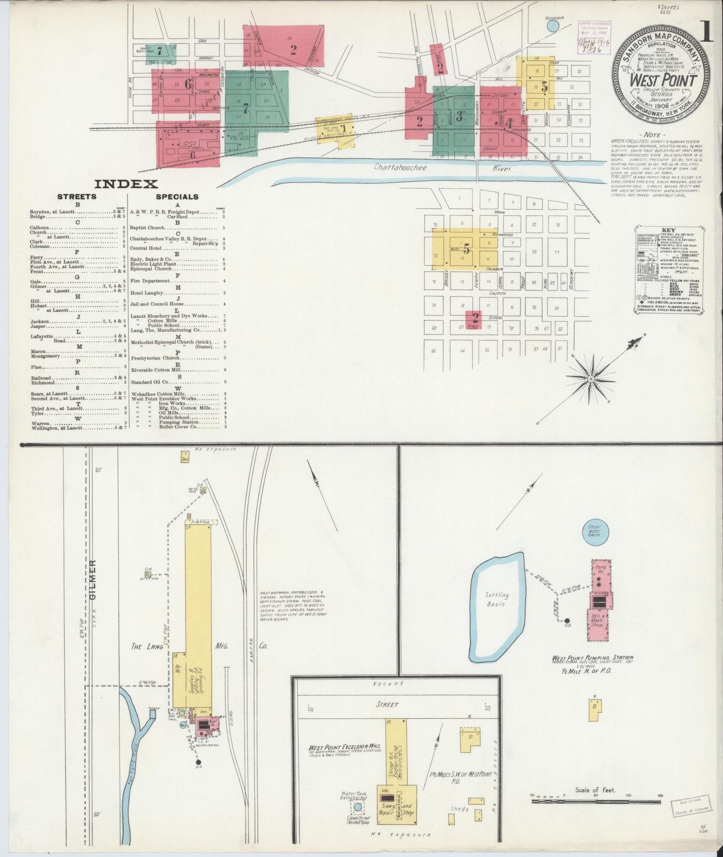 Sanborn Fire Insurance Map from West Point, Troup County, Georgia (1906), Sheet #0001 - Complete Map Set gallery image, historic Sanborn map, vintage wall art, Georgia Georgia