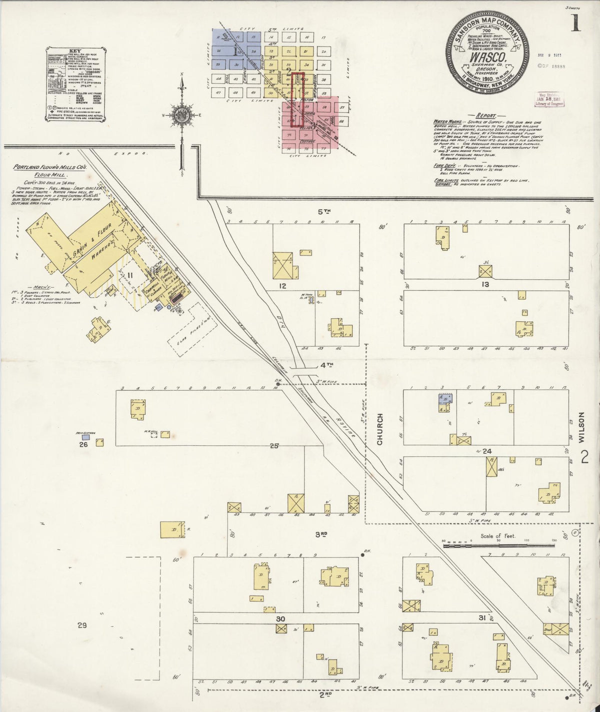 Sanborn Fire Insurance Map from Wasco, Sherman County, Oregon (1910), Sheet #0001 - Historic Sanborn Fire Insurance Map Print, vintage old map wall art, antique decor, genealogy gift, Oregon Oregon map