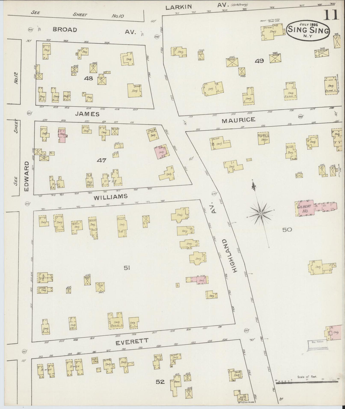 Sanborn Fire Insurance Map from Sing Sing, Westchester County, New York (1886), Sheet #0011 - Historic Sanborn Fire Insurance Map Print, vintage old map wall art, antique decor, genealogy gift, New York New York map