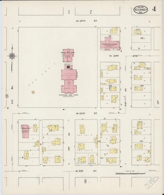 Sanborn Fire Insurance Map from Kearney, Buffalo County, Nebraska (1915), Sheet #0004 - Historic Sanborn Fire Insurance Map Print, vintage old map wall art, antique decor, genealogy gift, Nebraska Nebraska map
