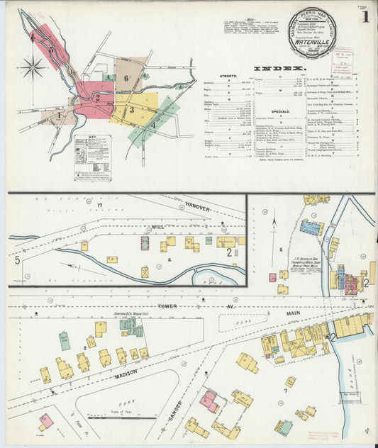 Sanborn Fire Insurance Map from Waterville, Oneida County, New York (1899), Sheet #0001 - Historic Sanborn Fire Insurance Map Print, vintage old map wall art, antique decor, genealogy gift, New York New York map