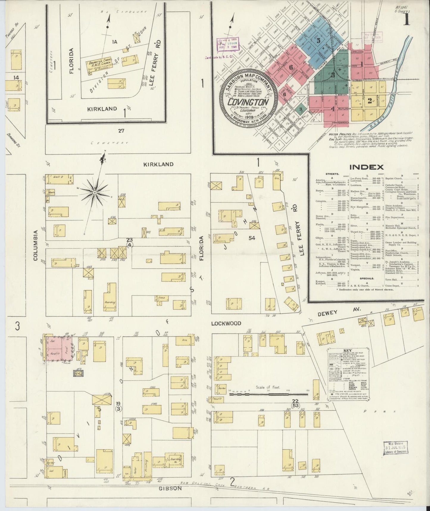 Sanborn Fire Insurance Map from Covington, Saint Tammany Parish, Louisiana. (1909) – Historic Sanborn Fire Insurance Map Print