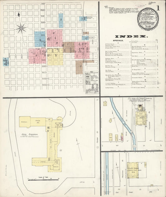 Sanborn Fire Insurance Map from Riverside, Riverside County, California (1891), Sheet #0001 - Complete Map Set gallery image, historic Sanborn map, vintage wall art, California California