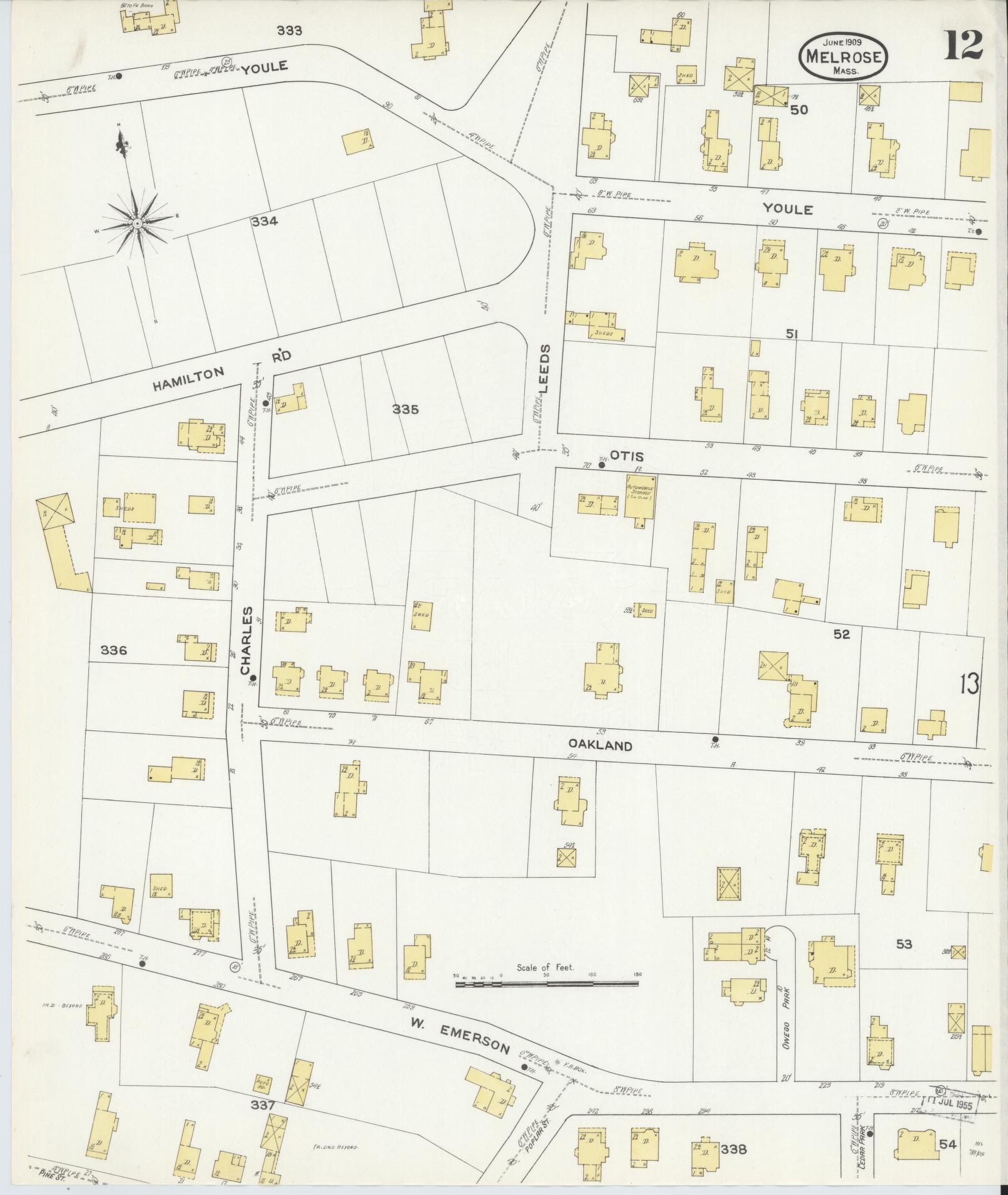 Sanborn Fire Insurance Map from Melrose, Middlesex County, Massachusetts (1909), Sheet #0012 - Complete Map Set gallery image, historic Sanborn map, vintage wall art, Massachusetts Massachusetts