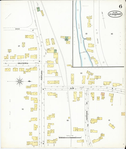 Sanborn Fire Insurance Map from Saint Johnsbury, Caledonia County, Vermont (1900), Sheet #0006 - Historic Sanborn Fire Insurance Map Print, vintage old map wall art, antique decor, genealogy gift, Vermont Vermont map