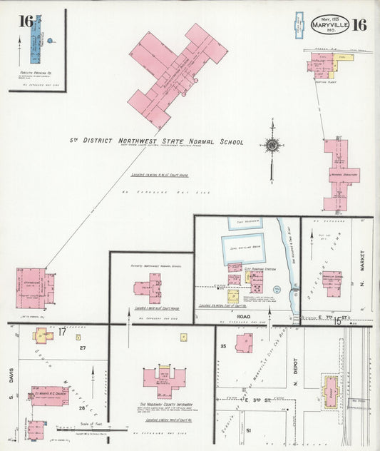 Sanborn Fire Insurance Map from Maryville, Nodaway County, Missouri (1925), Sheet #0016 - Historic Sanborn Fire Insurance Map Print, vintage old map wall art, antique decor, genealogy gift, Missouri Missouri map