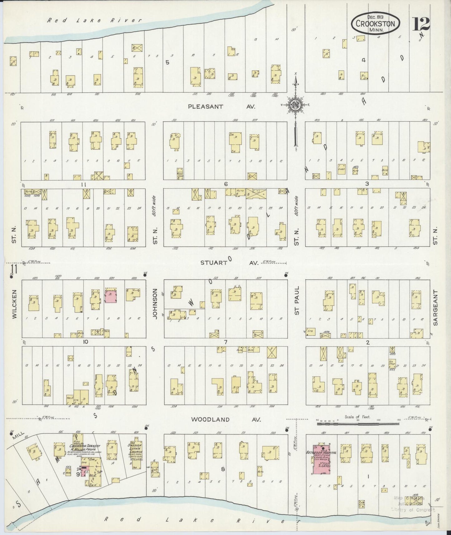 Sanborn Fire Insurance Map from Crookston, Polk County, Minnesota (1913), Sheet #0012 - Historic Sanborn Fire Insurance Map Print, vintage old map wall art, antique decor, genealogy gift, Minnesota Minnesota map