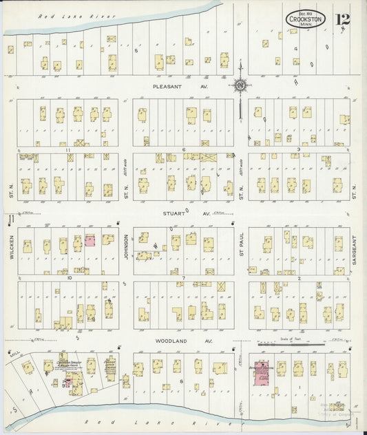 Sanborn Fire Insurance Map from Crookston, Polk County, Minnesota (1913), Sheet #0012 - Historic Sanborn Fire Insurance Map Print, vintage old map wall art, antique decor, genealogy gift, Minnesota Minnesota map